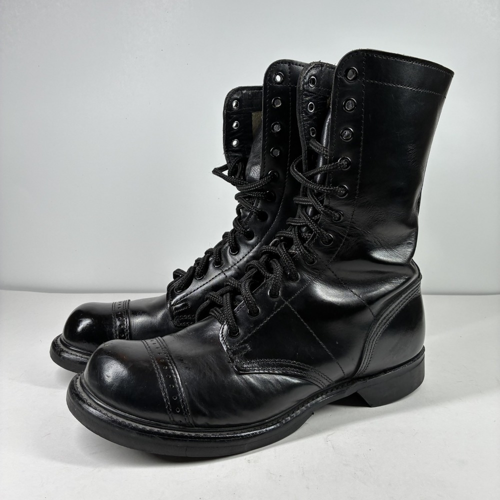 VTG Double-H 975 Men's 8.5D Black Leather Cap Toe Paratrooper Jump Boots H08150
